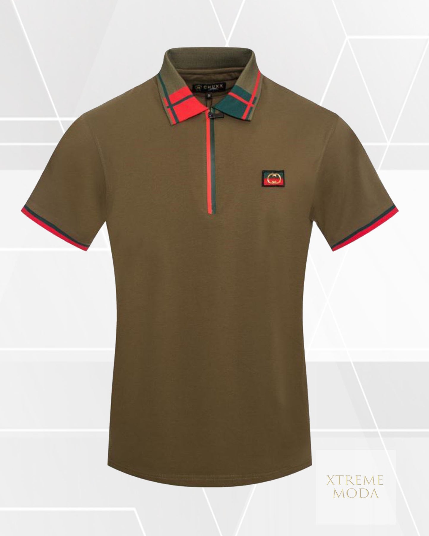 Fashion zip polo shirt green