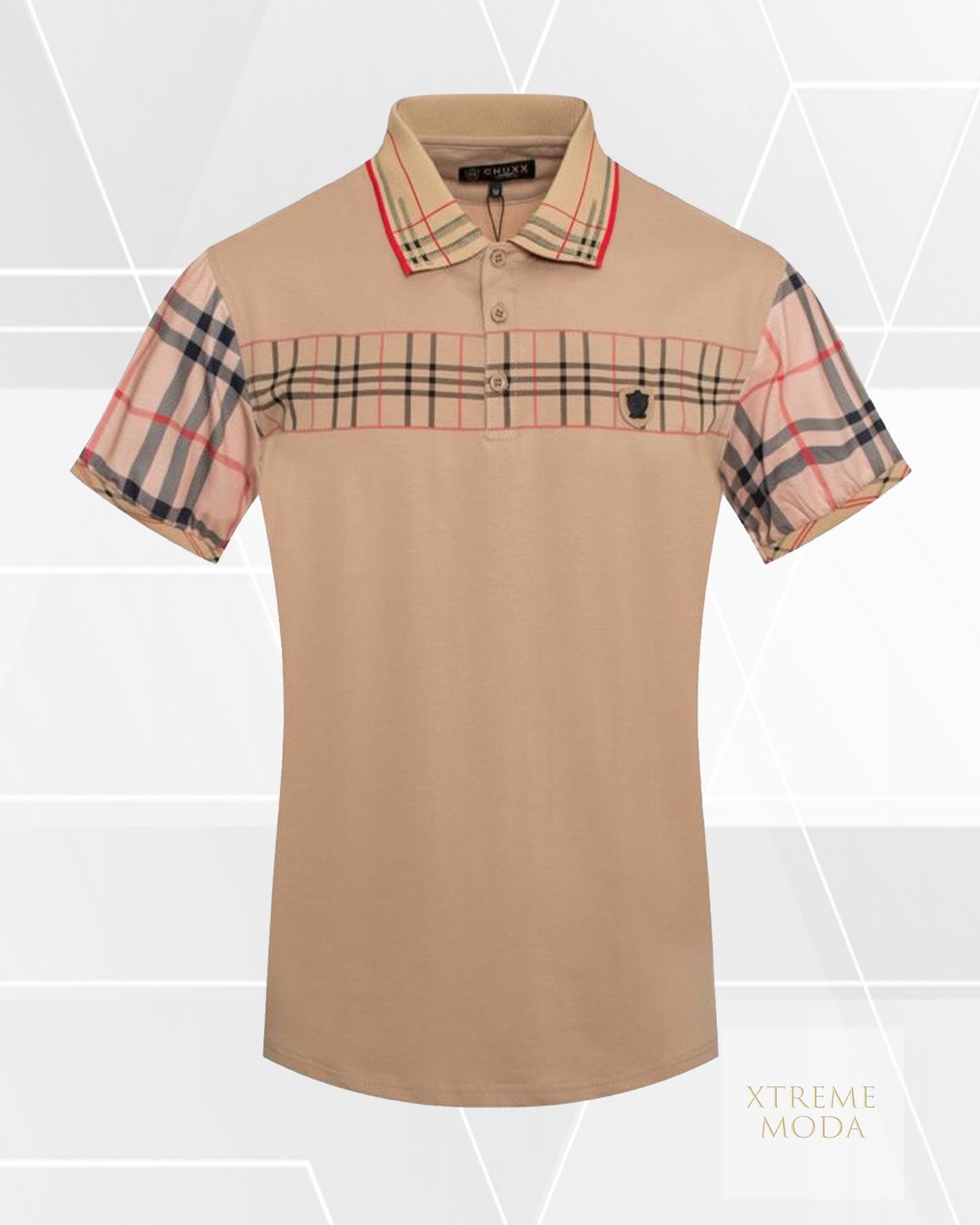 Fashion plaid collar polo shirt khaki
