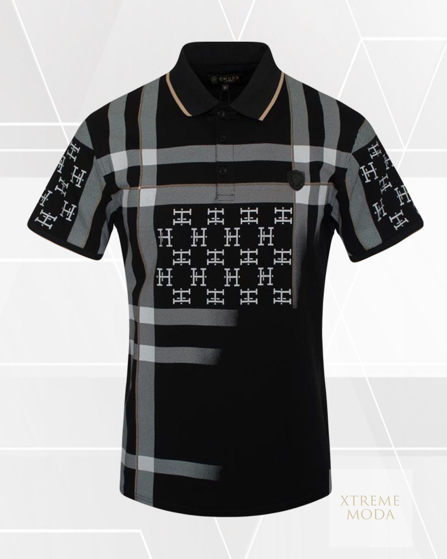 Fashion stripes polo shirt Black