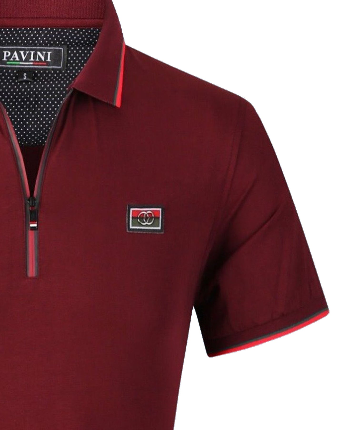 Slim fit zip and patch polo shirt Burgundy