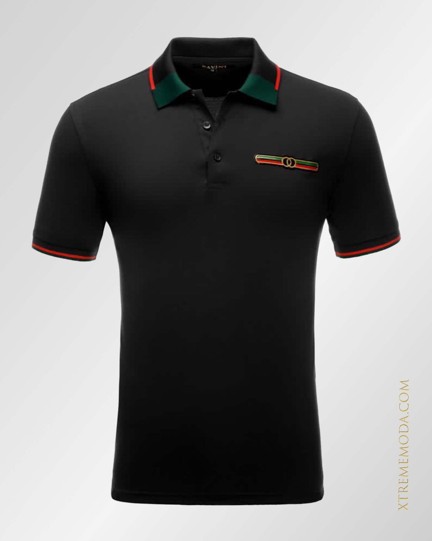 slim fit  double 0 design polo shirt Black