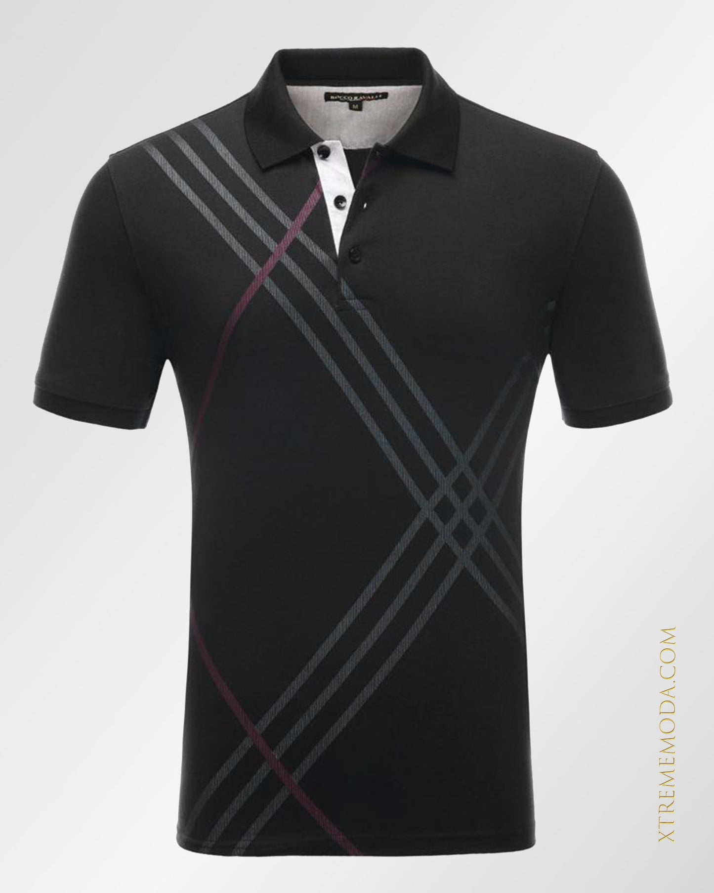 Print fashion stripes polo shirt Black