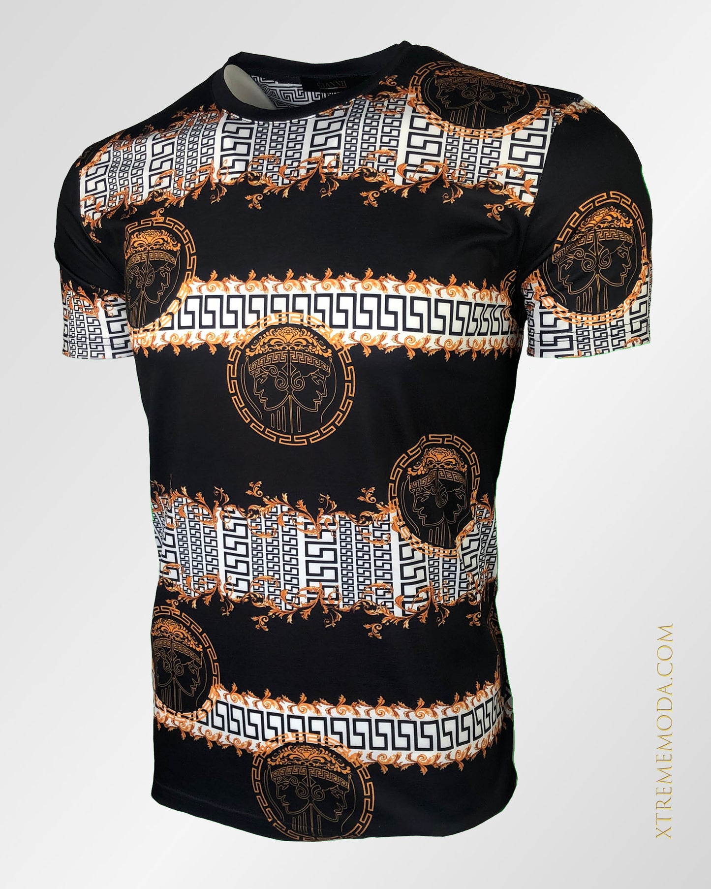 Slim fit greek print T shirt black