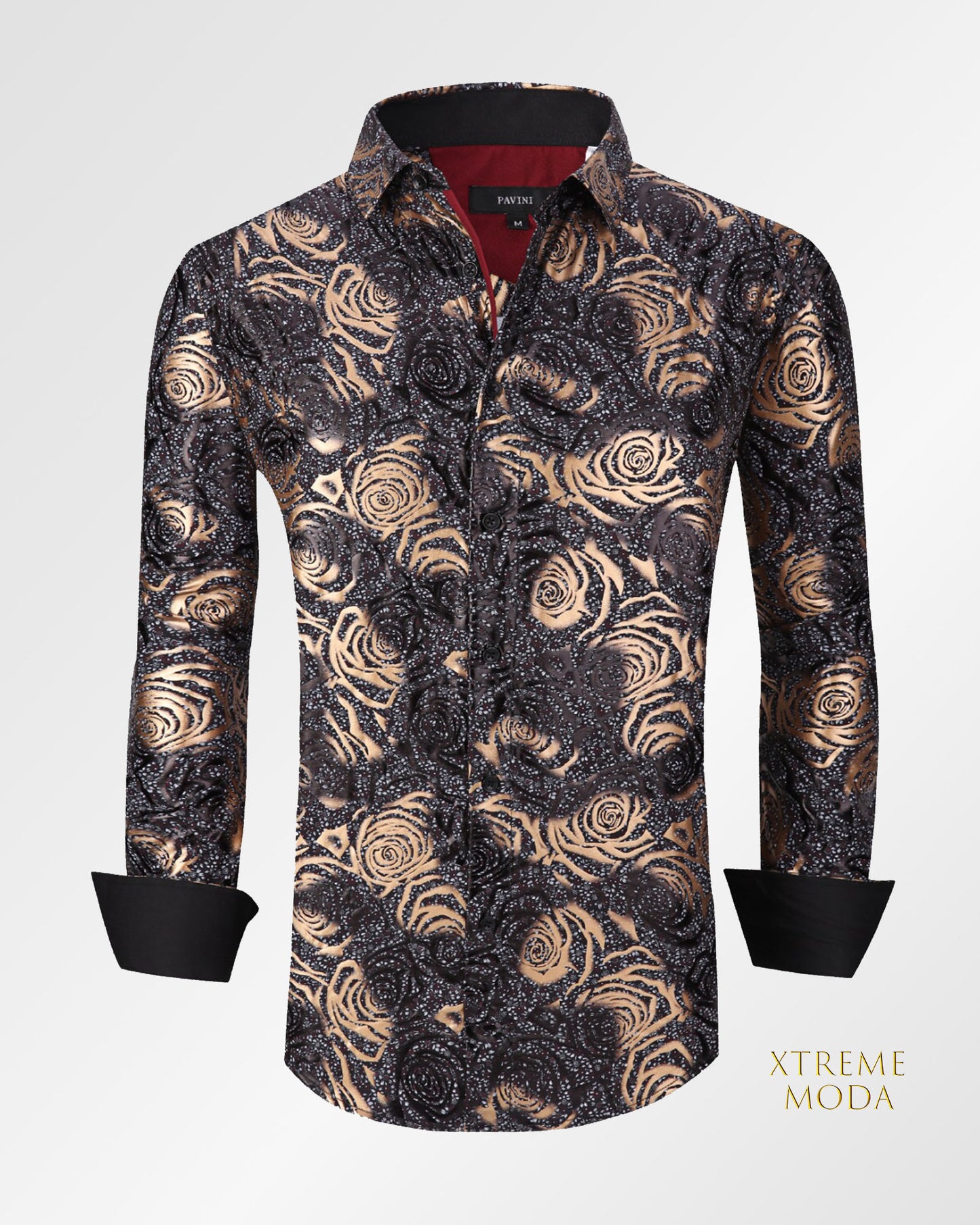 Regular fit Foil Gold Flower Print Shirt Black