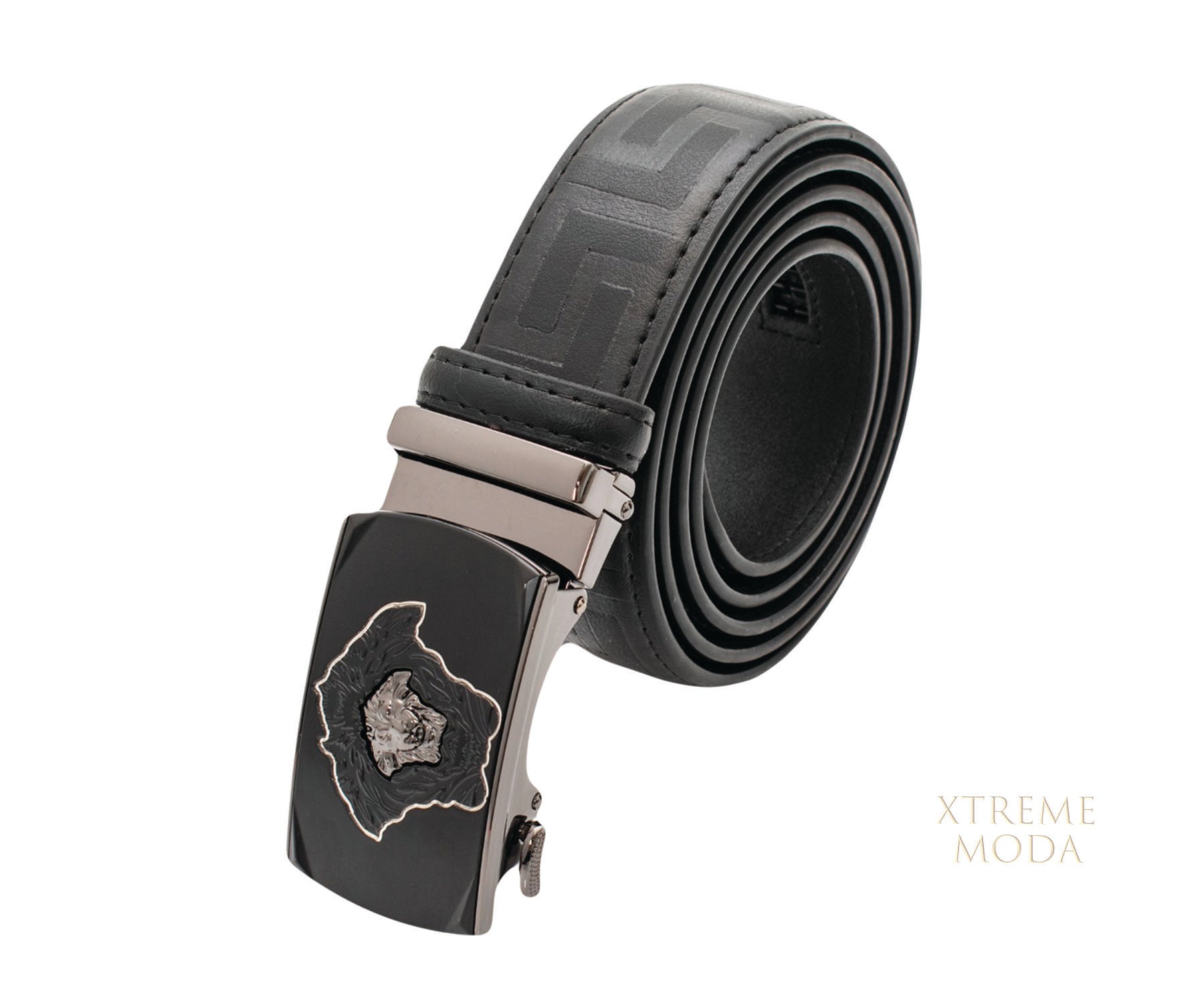 Men's Black Pu Leather Belt With Automatic Buckle, Korean Style