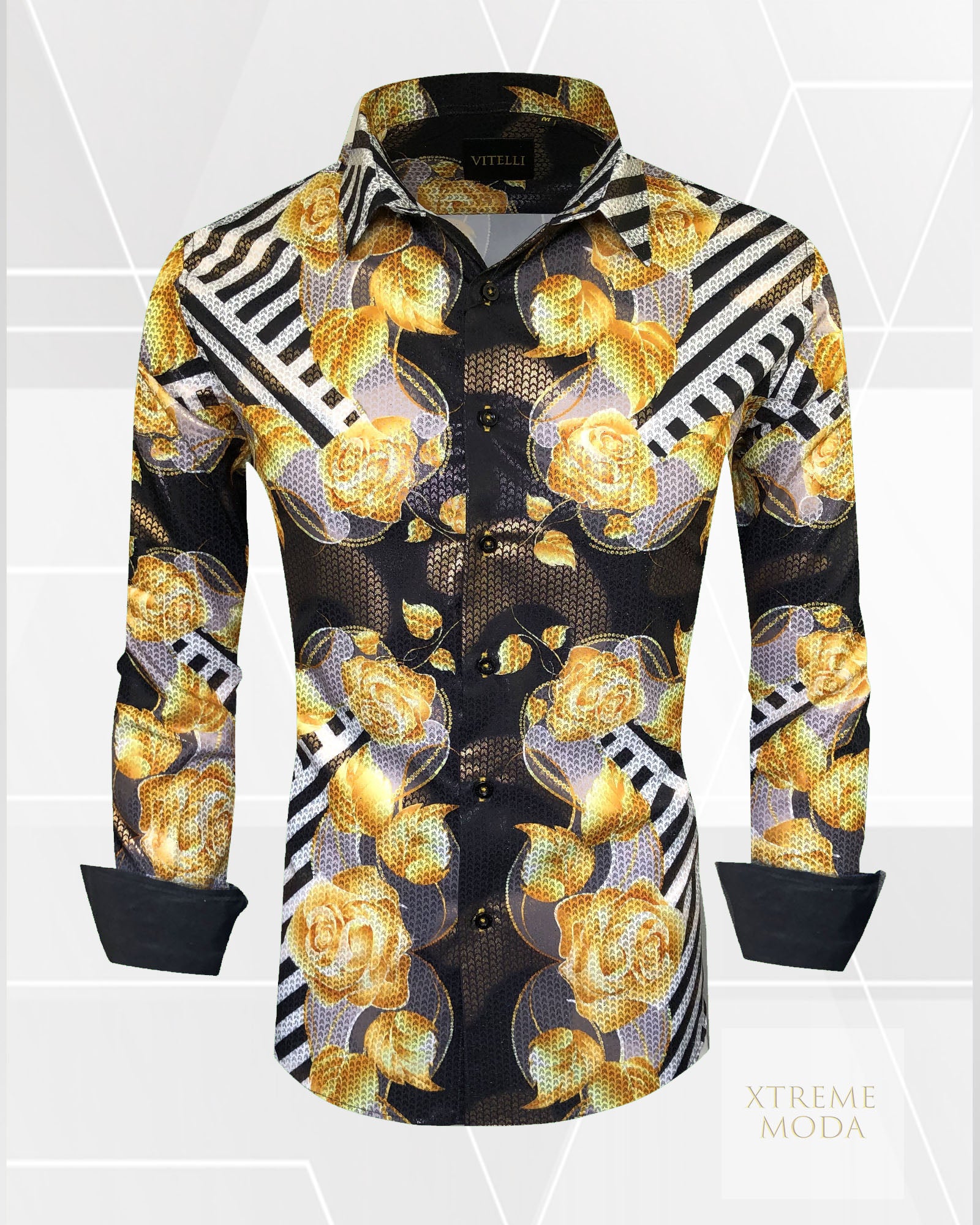 Vitelli modern fit gold roses design shirt