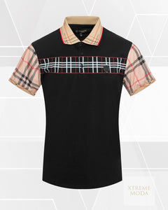 Fashion plaid collar polo shirt Blk