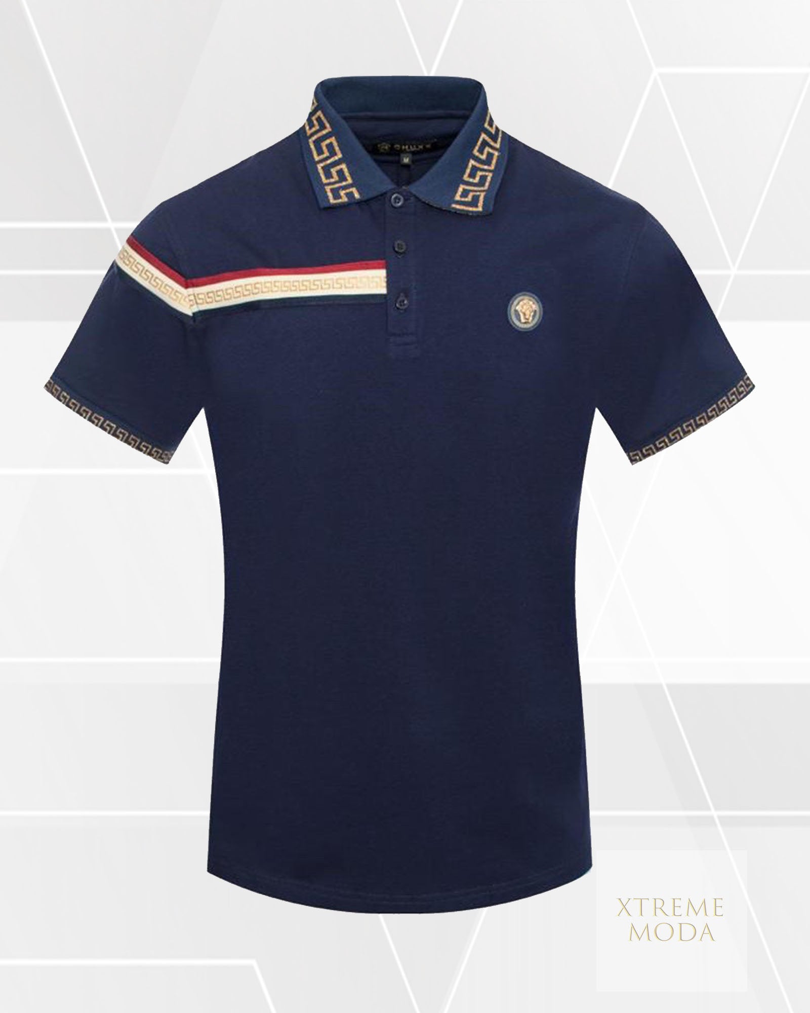 Fashion Greek design polo shirt navy