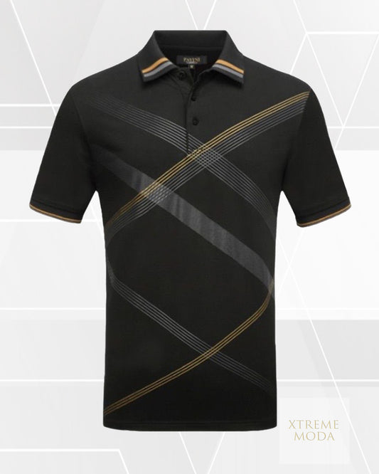 Fashion stripes polo shirt blk