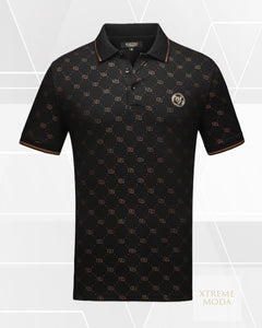 Fashion greek pattern polo shirt blk