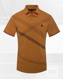 Fashion stripes polo shirt Camel
