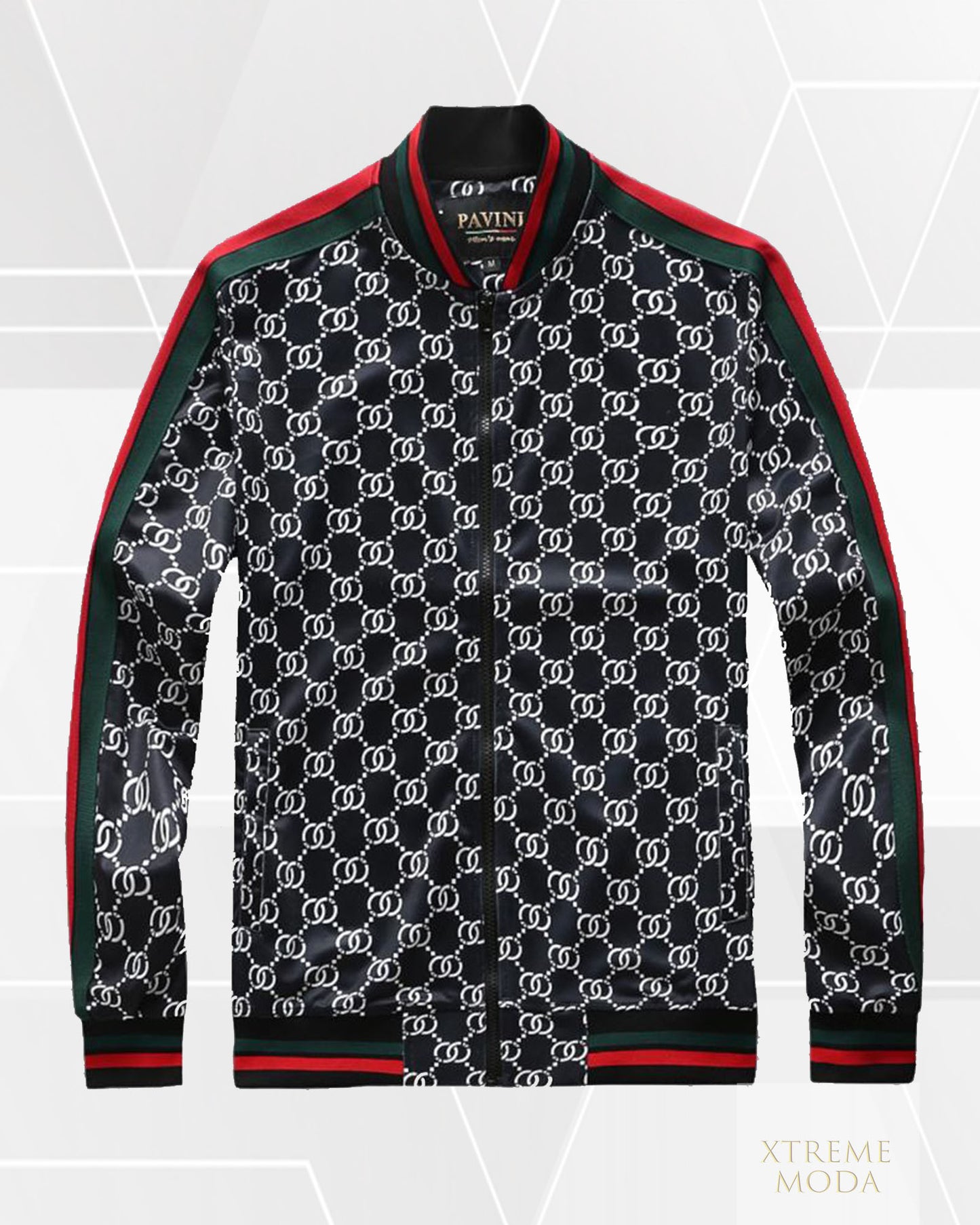 Double ring pattern fashion track jacket black
