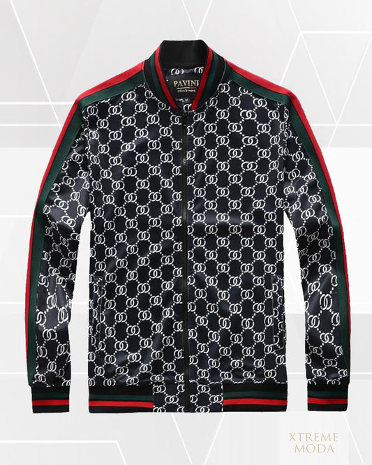 Double ring pattern fashion track jacket black