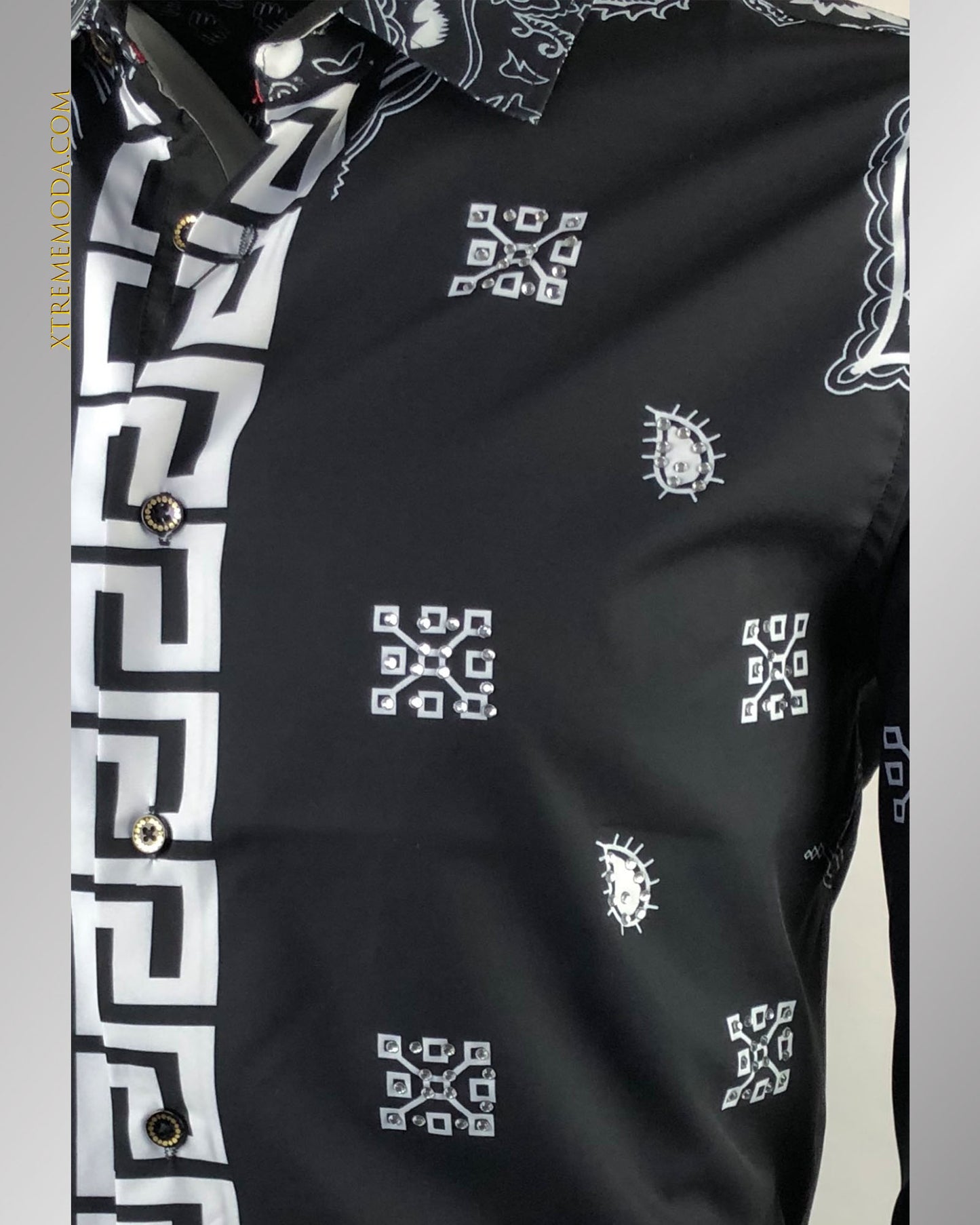 Modern fit Rhinestones Fashion shirt R1712 BLK