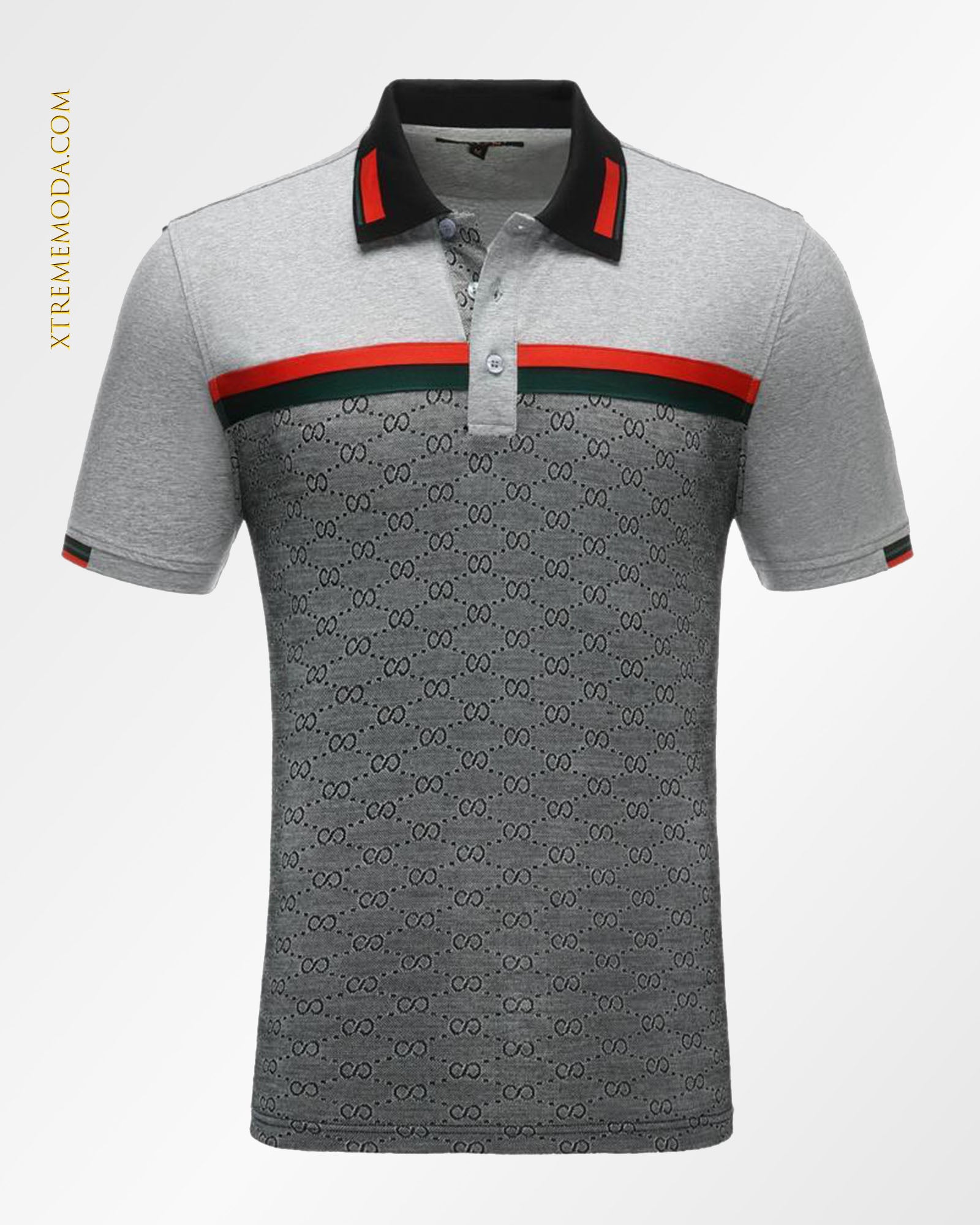 Eight pattern polo shirt Gray