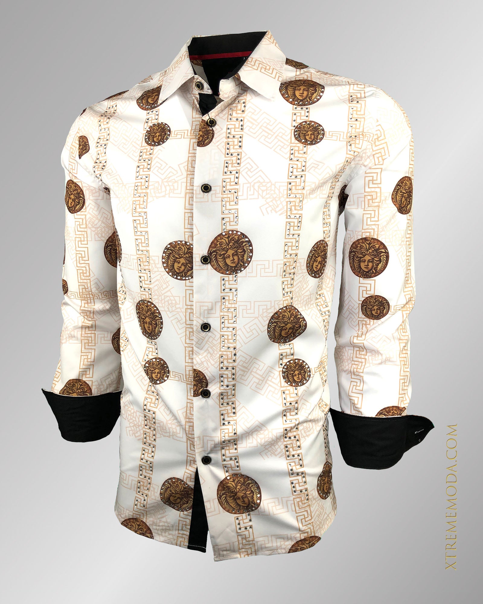 Modern fit Rhinestones Fashion shirt R1711 White