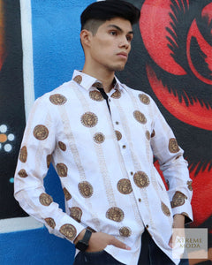 Modern fit Rhinestones Fashion shirt R1711 White