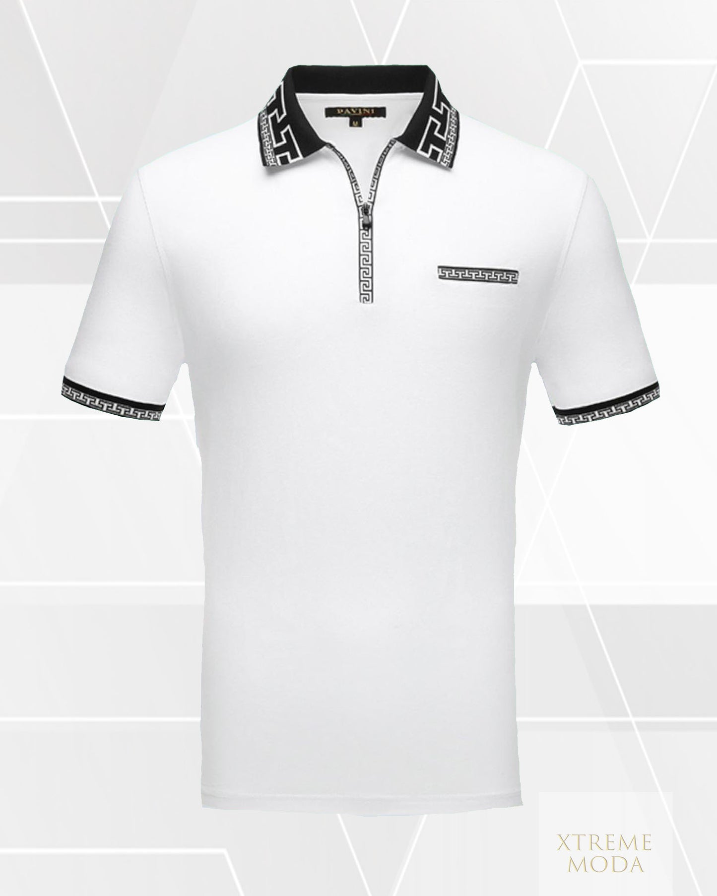 Greek design zip polo shirt wht/slv