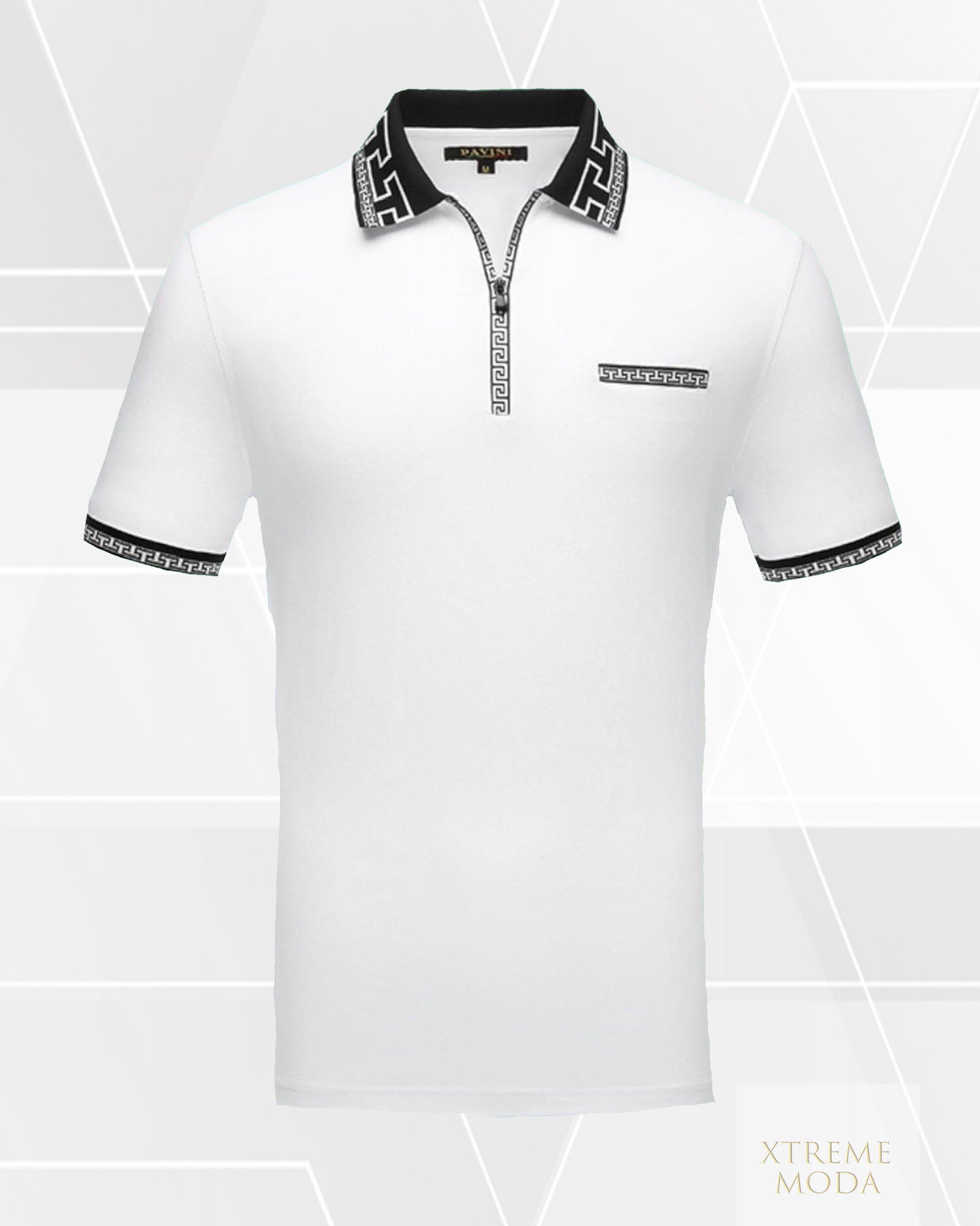 Greek design zip polo shirt wht/slv