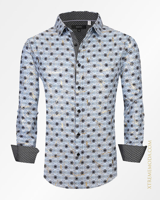 Regular fit Foil details shirt LS020-002/07  Blue