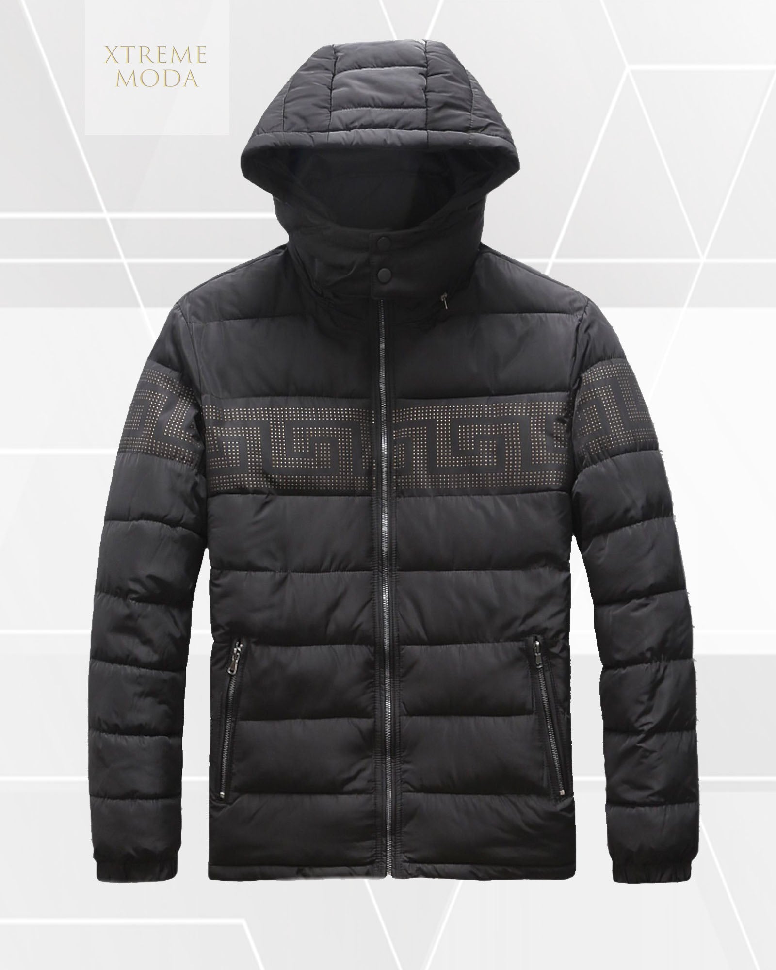 Detachable hood puffer jacket black