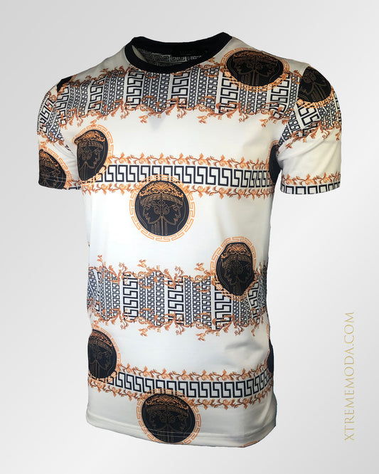 Slim fit greek print T shirt White