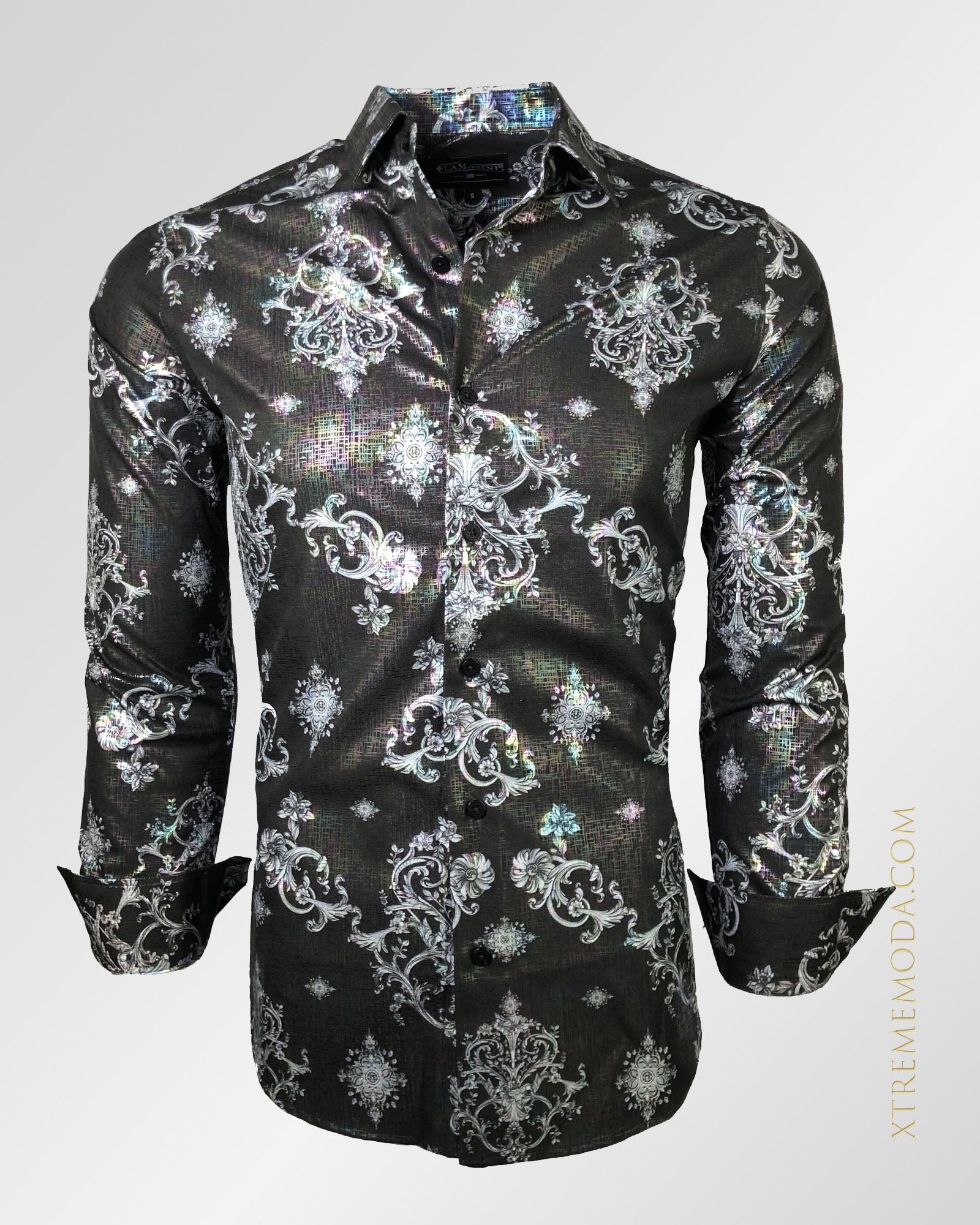 Modern fit Lamasini Fashion shirt 1733 Blk/Silver