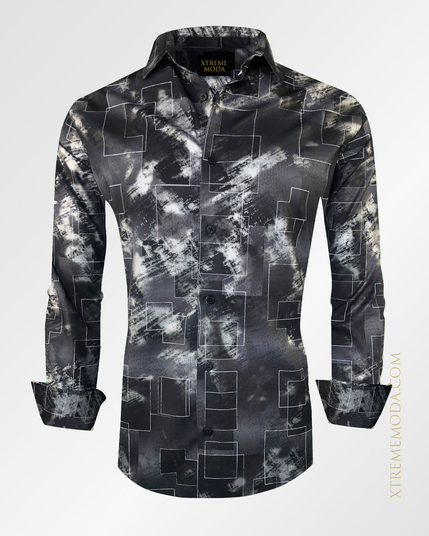 Slim fit geometric print shirt Blk/silver