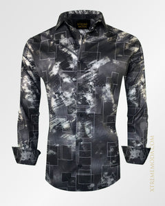 Slim fit geometric print shirt Blk/silver