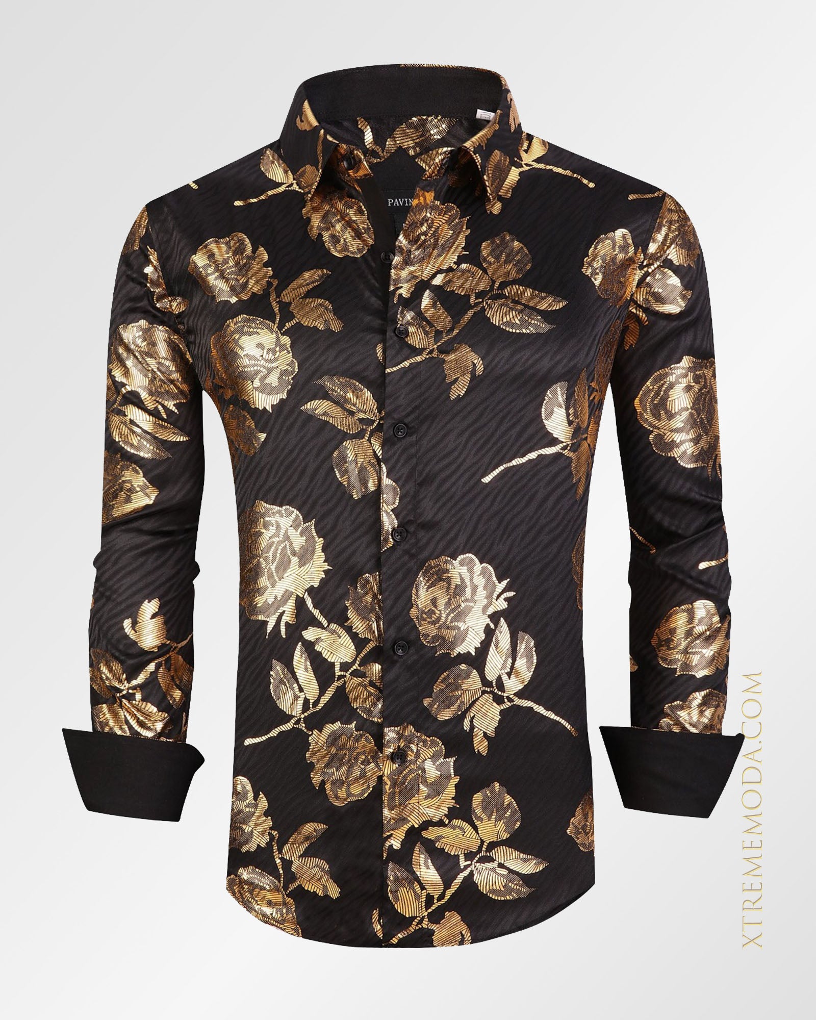 Regular fit Foil Flower Print Button Up Shirt Blk