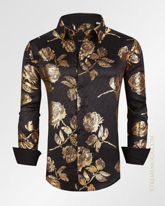 Regular fit Foil Flower Print Button Up Shirt Blk