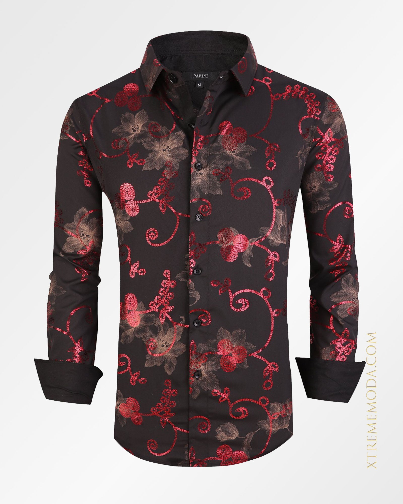 Regular fit Foil Flower Print  Shirt Blk/Red