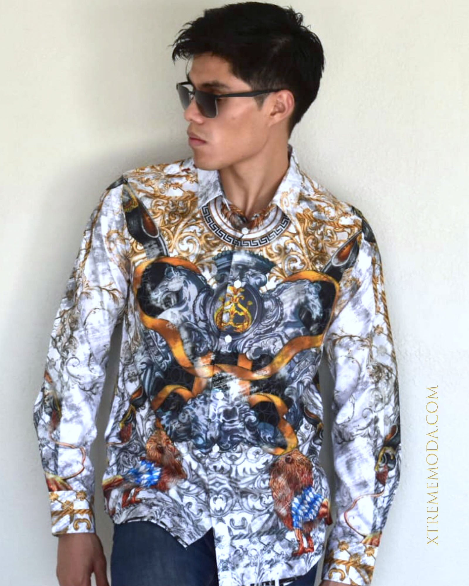 Slim fit Greek art print fashion shirt White