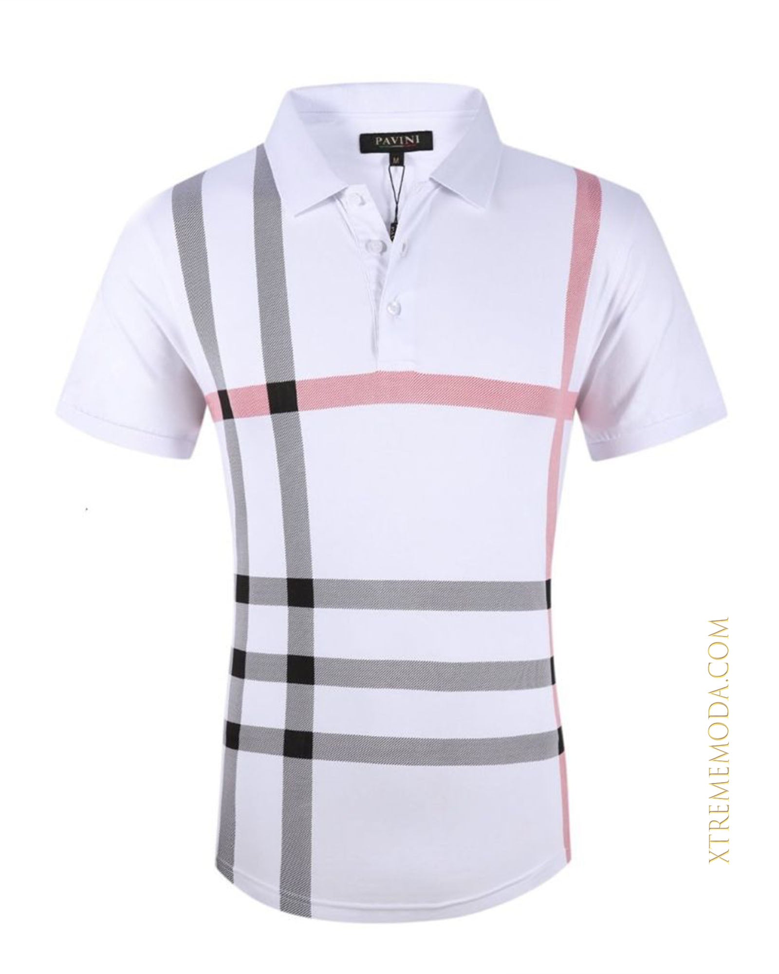 Fashion plaid design polo shirt wht