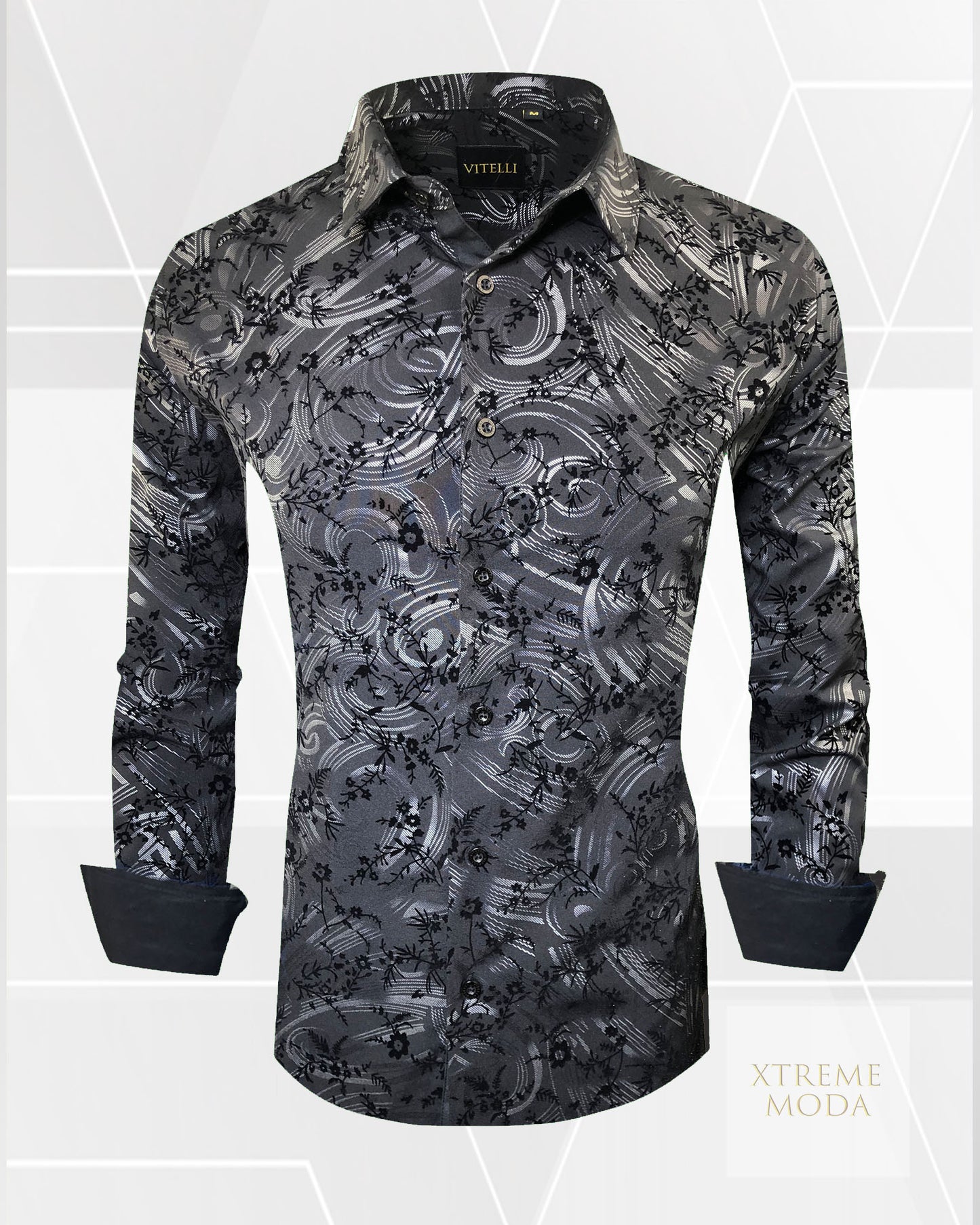 Vitelli regular fit fashion shirt Blk/slv