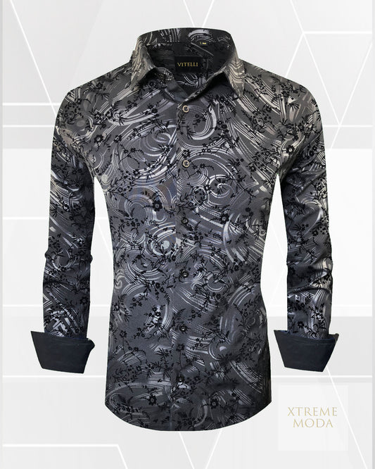 Vitelli regular fit fashion shirt Blk/slv