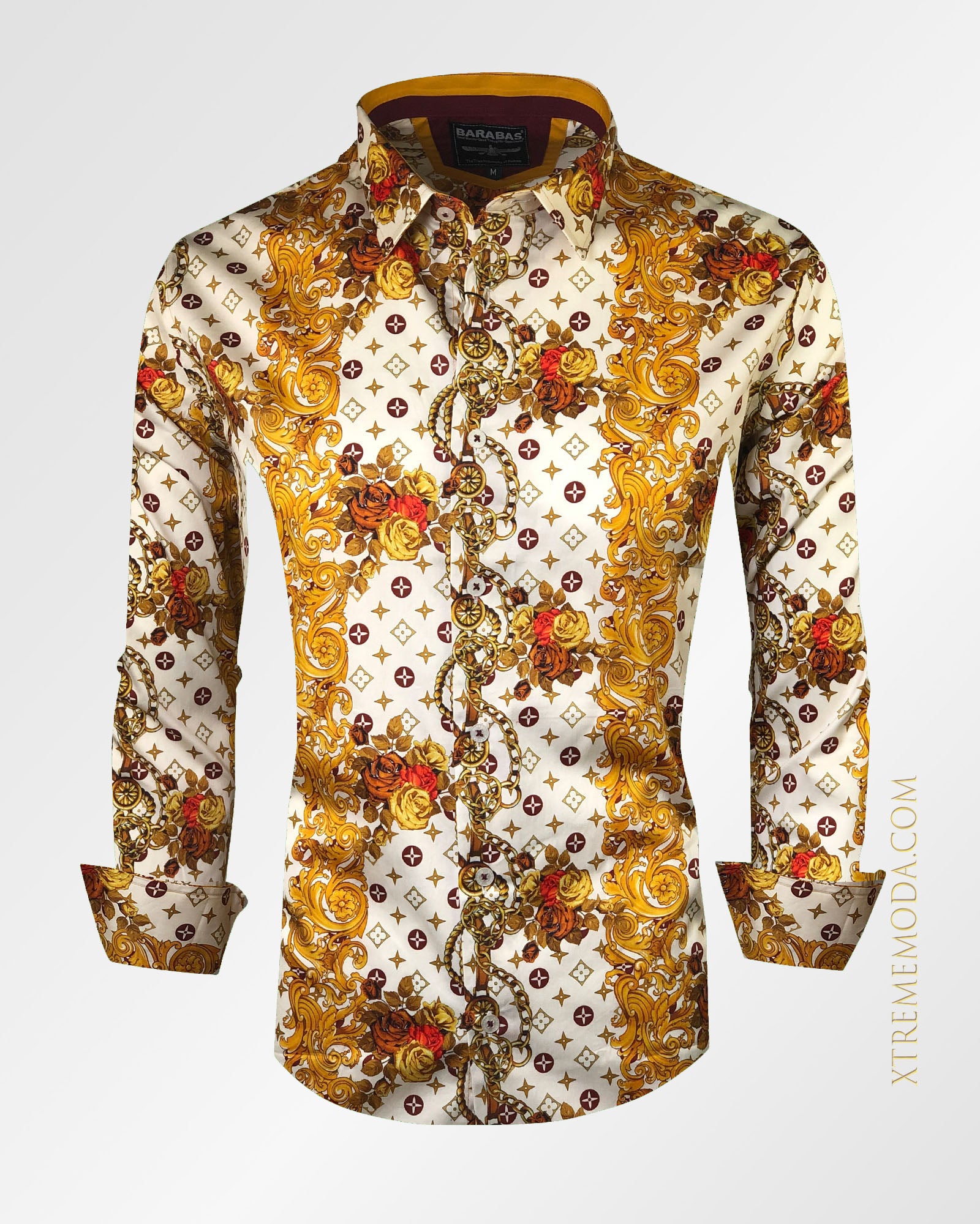 Premium stretch fashion print shirt Brown