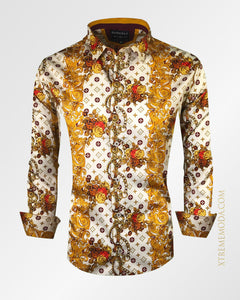 Premium stretch fashion print shirt Brown