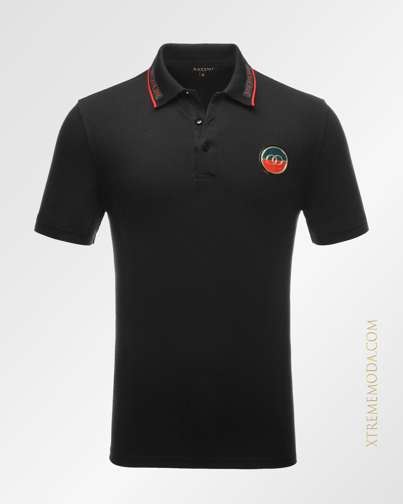 Double ring patch polo shirt Black