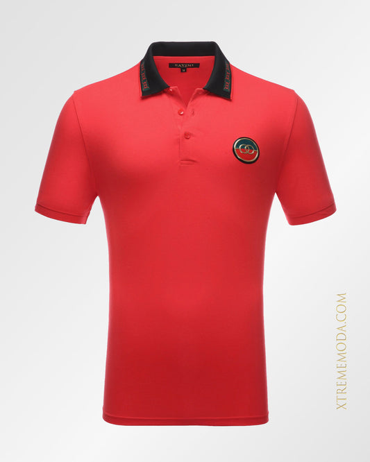 Double ring patch polo shirt Red