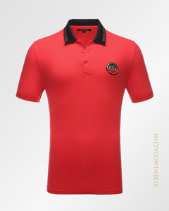 Double ring patch polo shirt Red