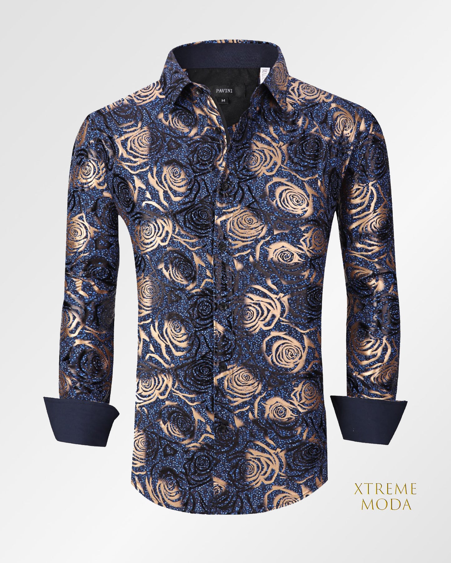 Regular fit Foil Gold Flower Print Shirt Blue