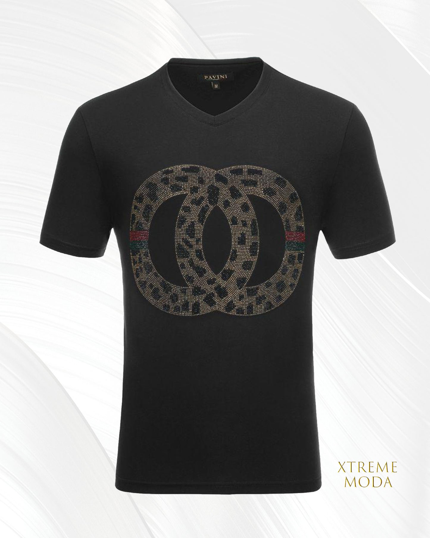 Double ring Fashion stones V-Neck Black