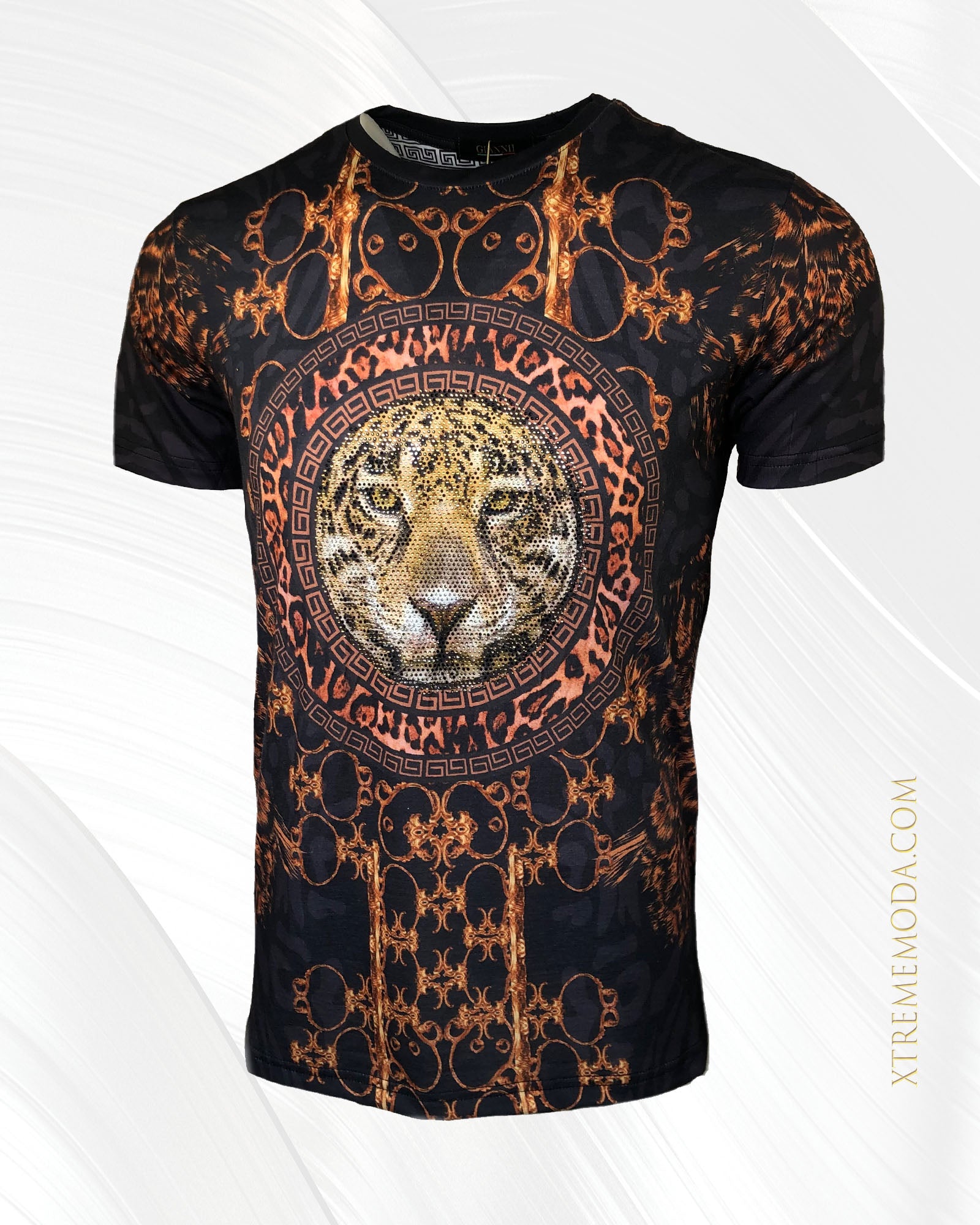 Slim fit Stones fashion Tiger print T-shirt Black