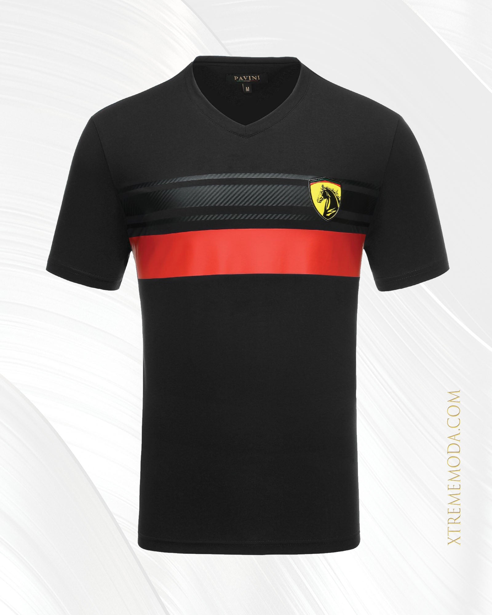 Italy horse Fashion V-neck Tee Black