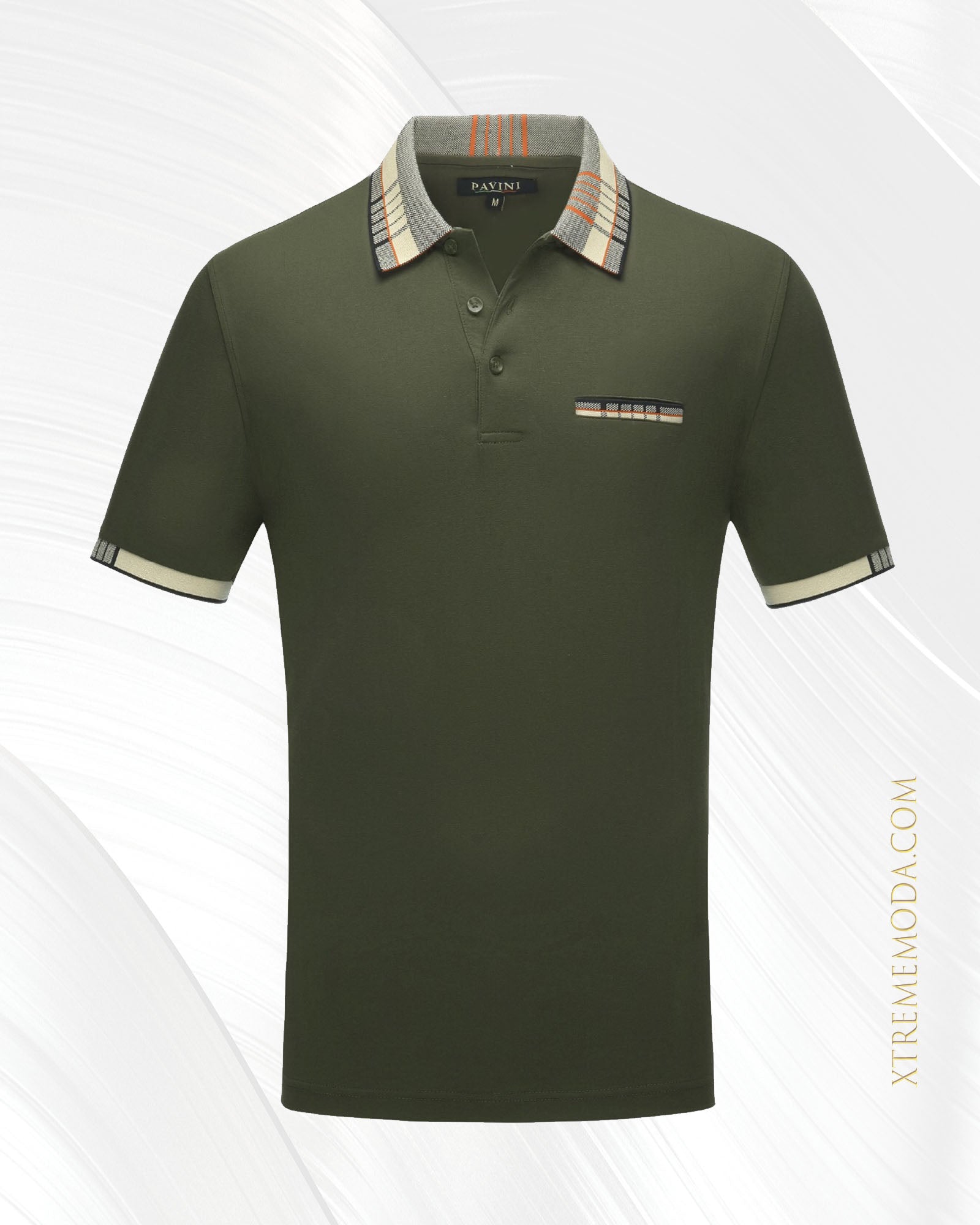 Fashion plaid collar polo shirt green