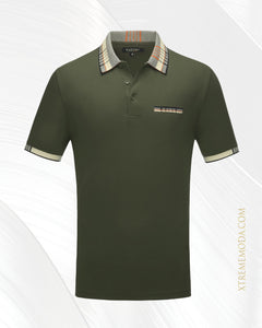 Fashion plaid collar polo shirt green