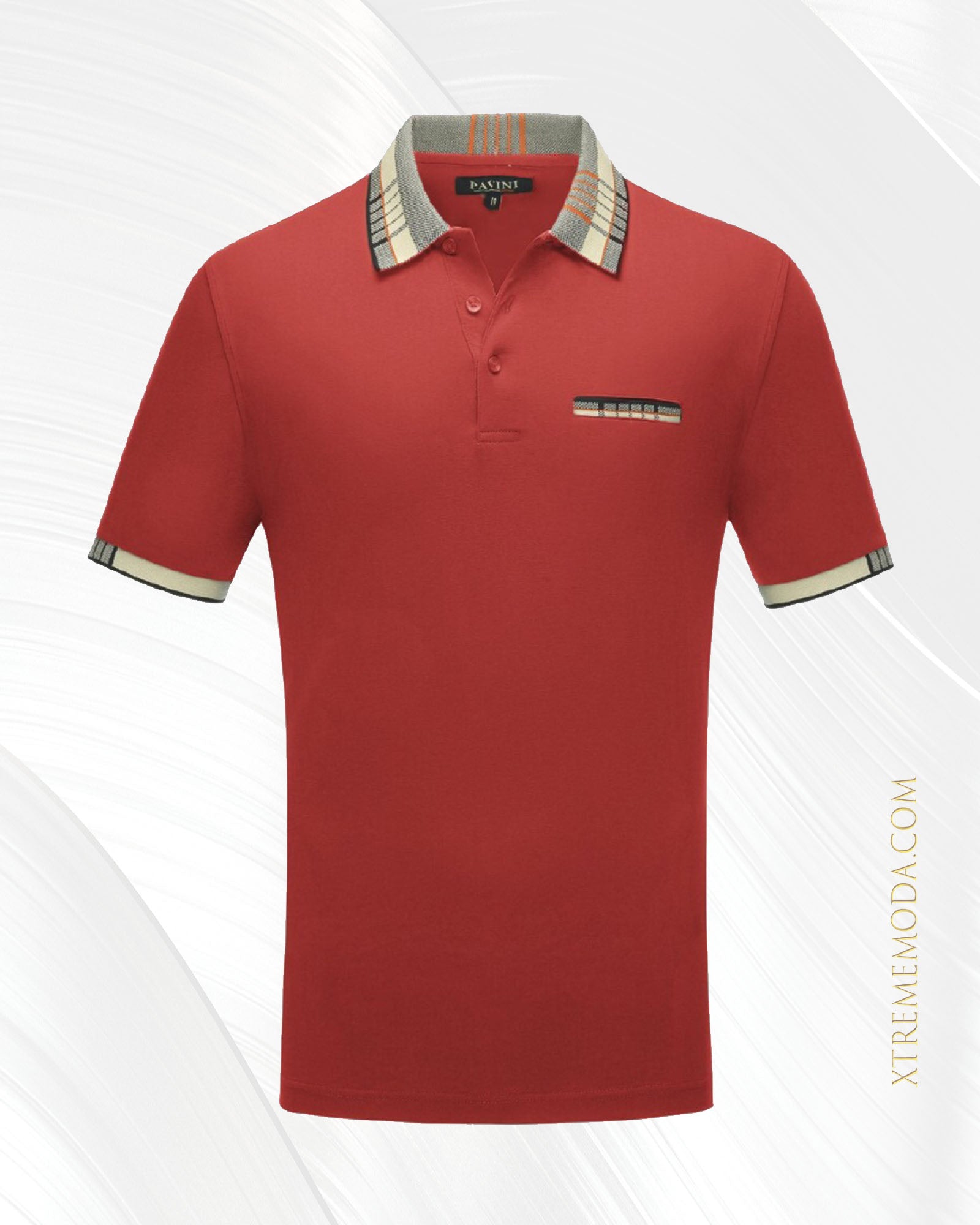 Fashion plaid collar polo shirt red
