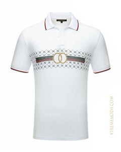 Fashion Double ring stones polo shirt White