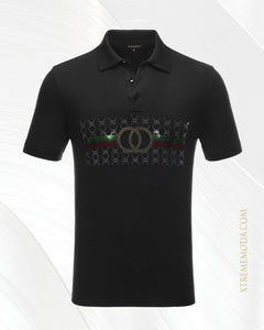Fashion Double ring stones polo shirt Black